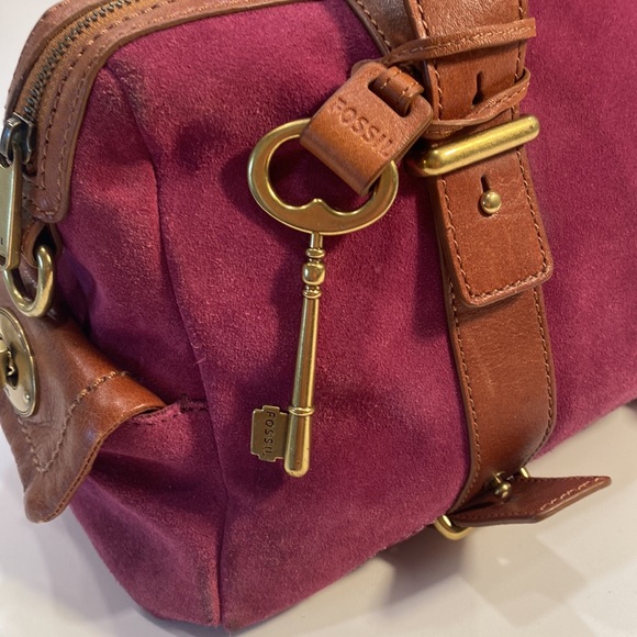 FOSSIL Maddox Brown Leather with Purple Suede Satchel - Picture 5 of 11